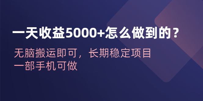 一天收益5000+怎么做到的？无脑搬运即可，长期稳定项目，一部手机可做-创客军团