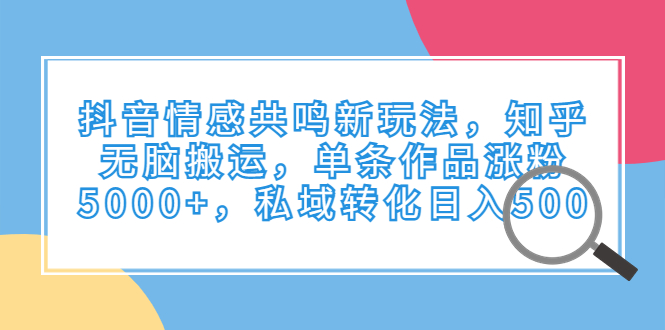 抖音情感共鸣新玩法，知乎无脑搬运，单条作品涨粉5000+，私域转化日入500-创客军团