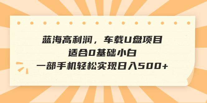 蓝海高利润，车载U盘项目，适合0基础小白，一部手机轻松实现日入500+-创客军团