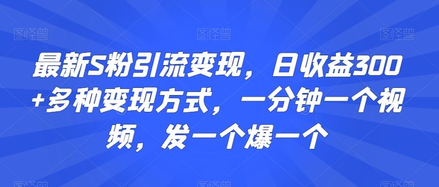 最新S粉引流变现，日收益300+多种变现方式，一分钟一个视频，发一个爆一个【揭秘】-创客军团