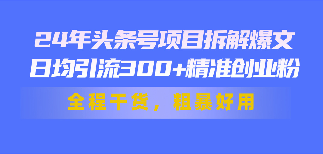 24年头条号项目拆解爆文，日均引流300+精准创业粉，全程干货，粗暴好用-创客军团