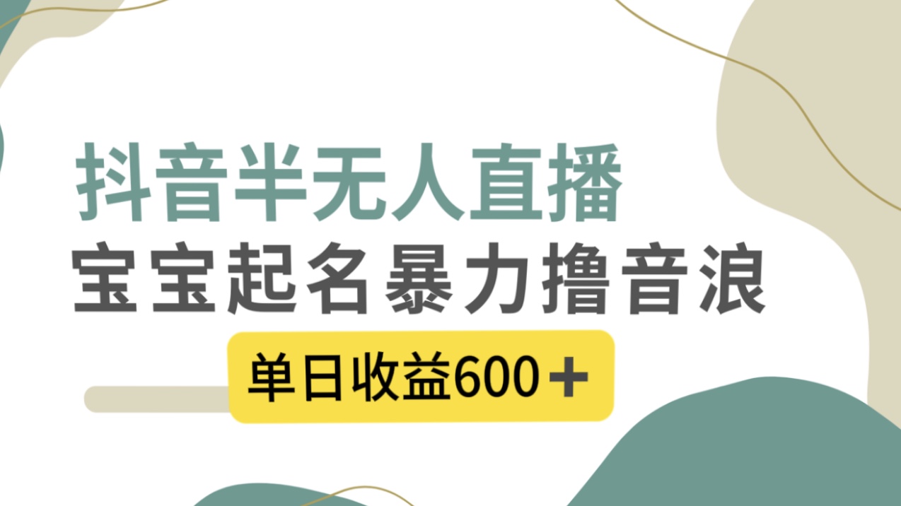 抖音半无人直播，宝宝起名，暴力撸音浪，单日收益600+-创客军团