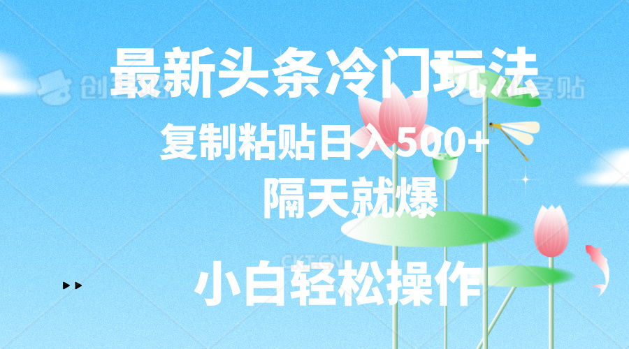 最新头条冷门玩法，隔天就爆，复制粘贴日入500+-创客军团