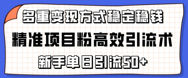 精准项目粉高效引流术，新手单日引流50+，多重变现方式稳定赚钱-创客军团