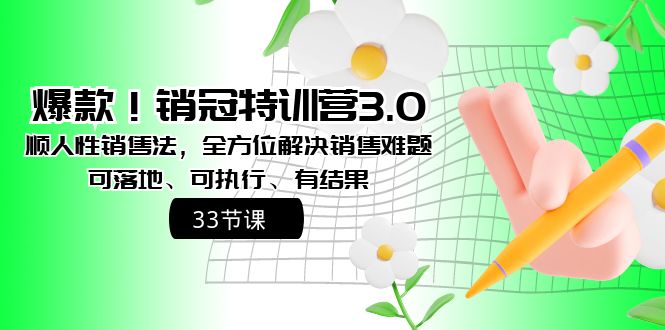 爆款！销冠特训营3.0之顺人性销售法，全方位解决销售难题、可落地-创客军团