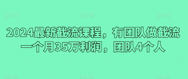 2024最新截流课程，有团队做截流一个月35万利润，团队4个人-创客军团