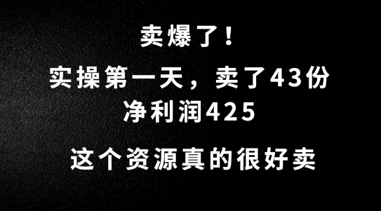 这个资源，需求很大，实操第一天卖了43份，净利润425【揭秘】-创客军团